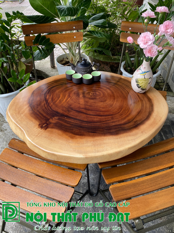 Bàn Cafe gỗ me tây Cf27- Bàn sofa, bàn decor sân vườn đẹp