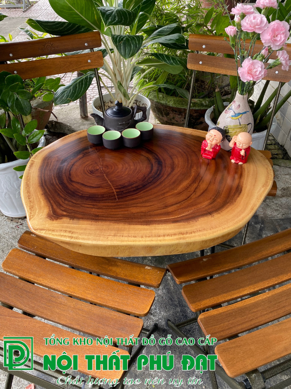 Bàn Cafe gỗ me tây Cf45- Bàn sofa, bàn decor sân vườn đẹp