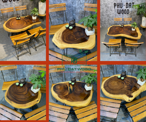 bàn tròn gỗ me tây cho quán cafe, nhà hàng, bàn decor sân vườn