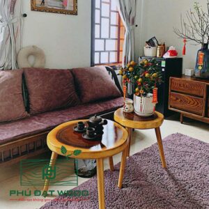 Bàn sofa đôi cao thấp gỗ me tây