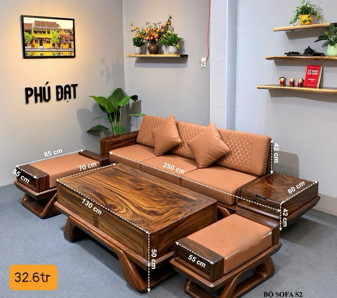 Bộ sofa gỗ me tây cao cấp S2