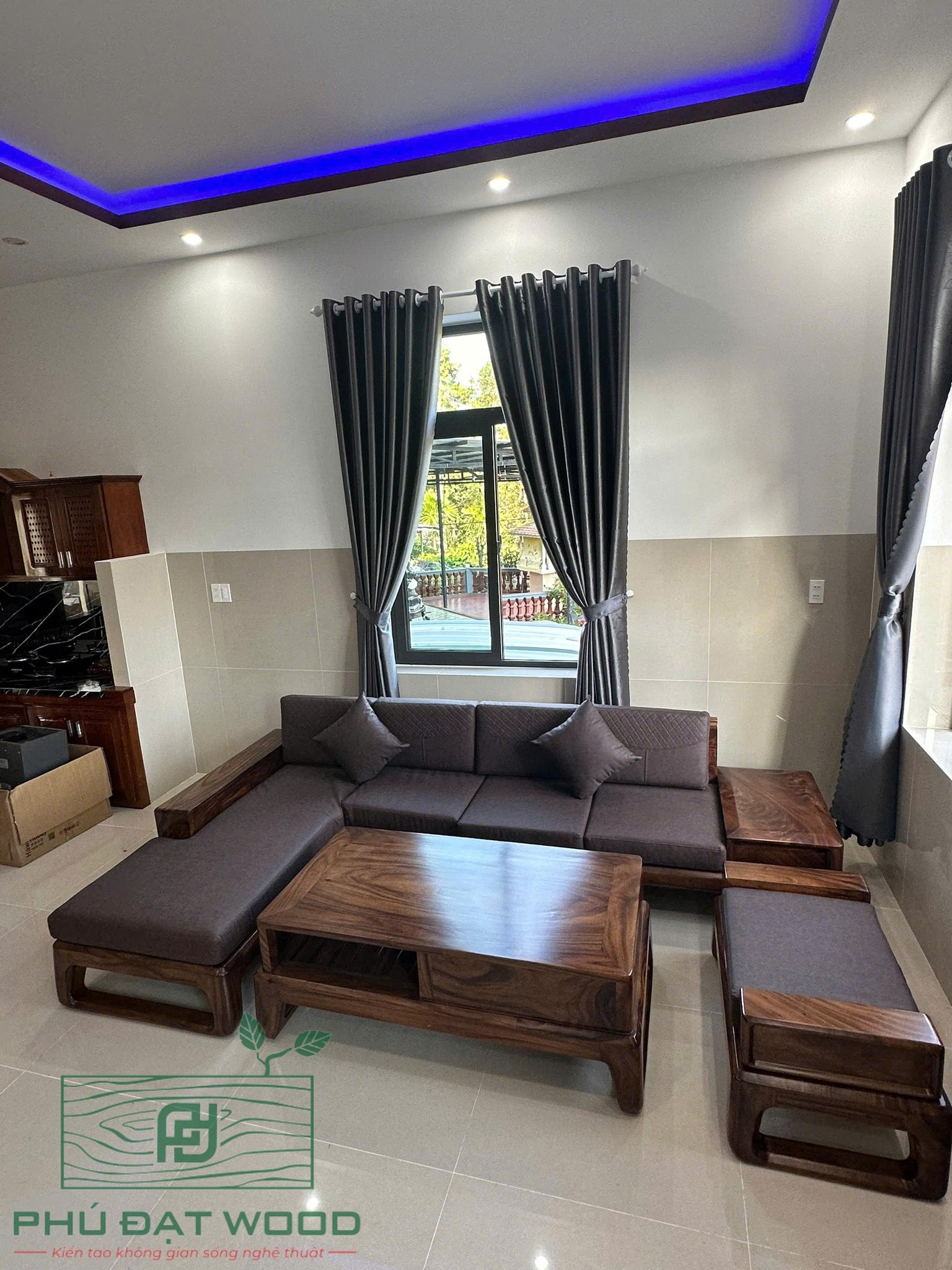 Bộ sofa gỗ me tây cao cấp S10( Mặt nan)