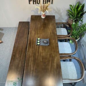 Bộ bàn ăn cao cao cấp gỗ me tây 1 băng- 3 ghế ngồi