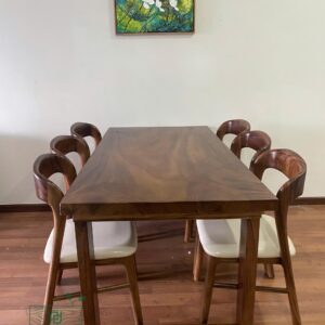 Bộ bàn ăn gỗ me tây nguyên khối PĐ 160x85