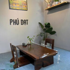 Bàn Trà Bệt Gỗ Me Tây Kèm Chân Gỗ Nguyên Khối PĐ 120x60