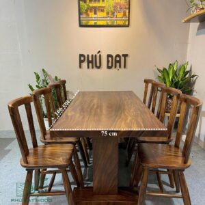 Bộ bàn ăn gỗ me tây nguyên khối PĐ 166X75