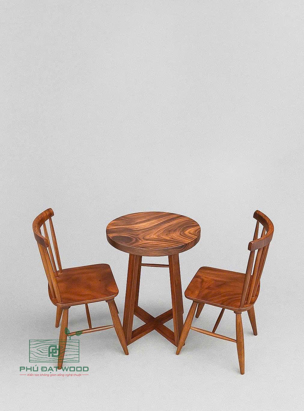 Bộ bàn gỗ me tây tròn PĐ 60x5