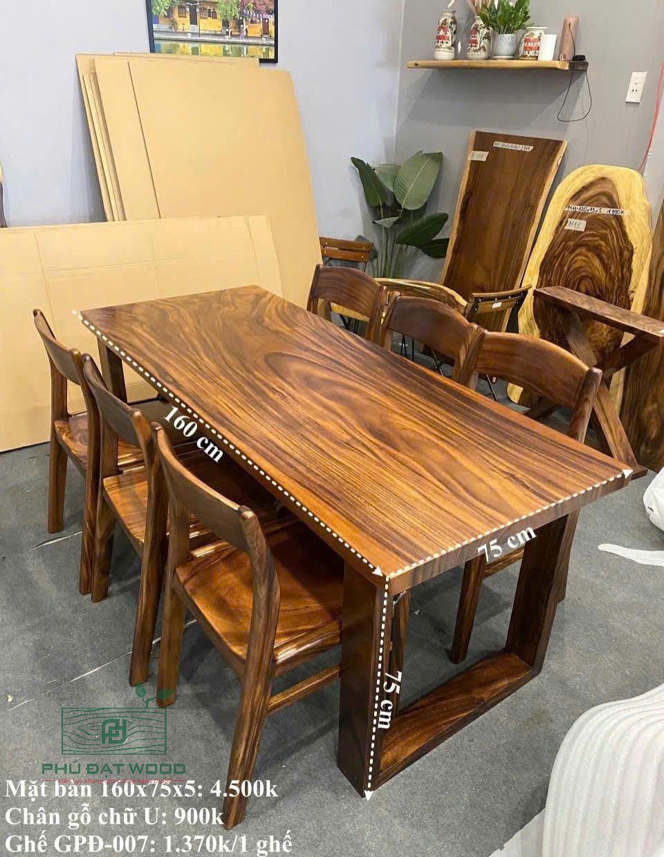 Bộ bàn ăn 6 ghế gỗ me tây PĐ 160x75