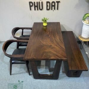 Bộ bàn ăn thiết kế cao cấp gỗ me tây 1 băng- 2 ghế ngồi