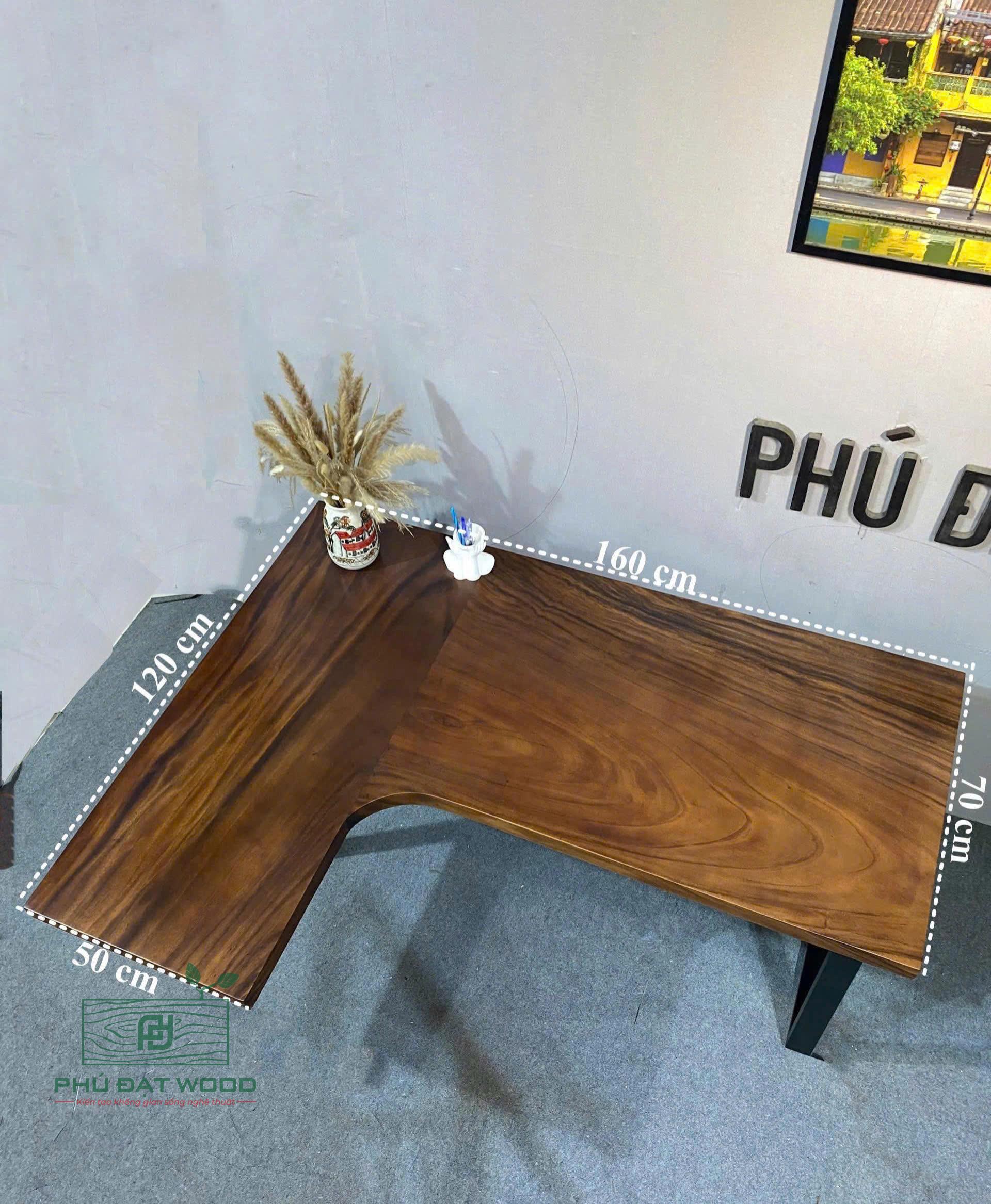Mặt bàn học- Bàn làm việc gỗ me tây chữ L