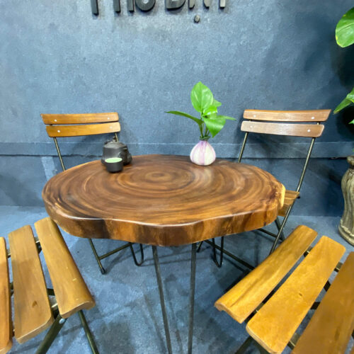 Bàn cafe ngoài trời gỗ tự thiên nguyên tấm