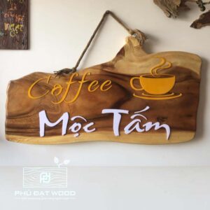 Bảng hiệu quán cafe gỗ tự nhiên nguyên tấm PĐ-04