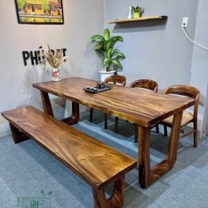 Bộ bàn ăn cao cấp gỗ me tây PĐ 220x75