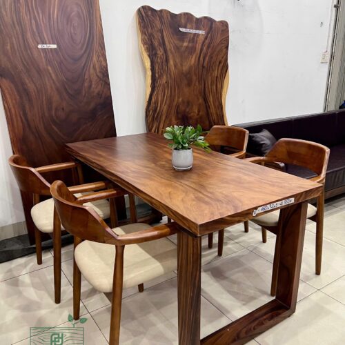 Bàn ăn 4 ghế gỗ tự nhiên me tây – Thiết kế đẹp, tiết kiệm không gian, giá tốt