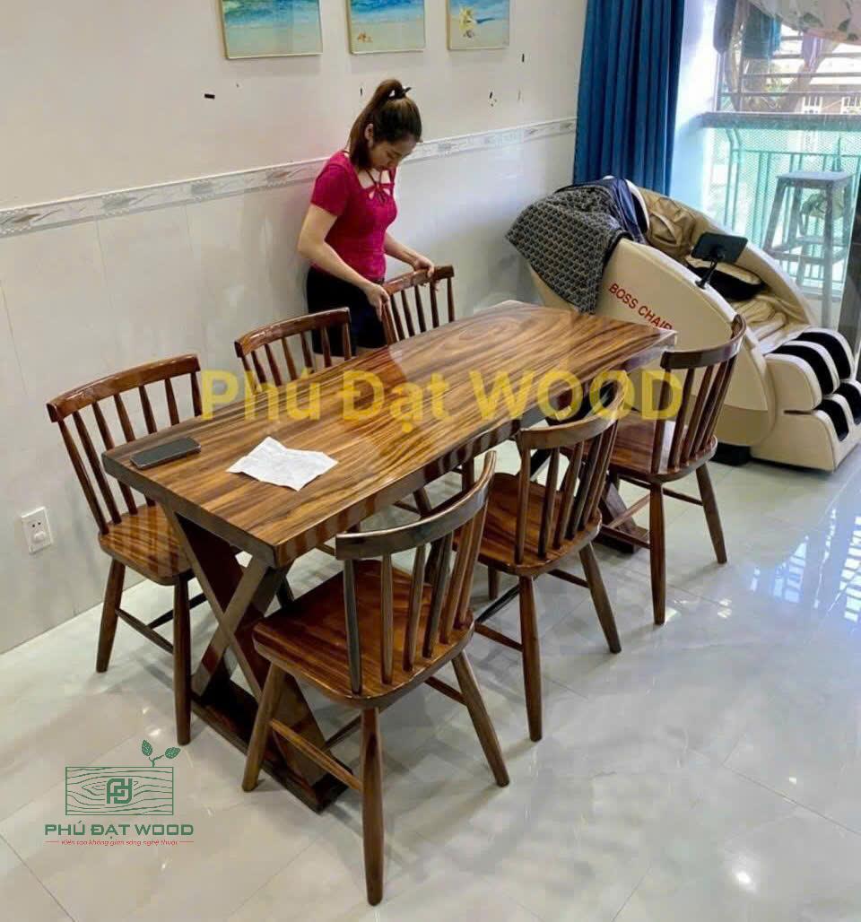 Bộ bàn sang trọng gỗ me tây PĐ 170X65