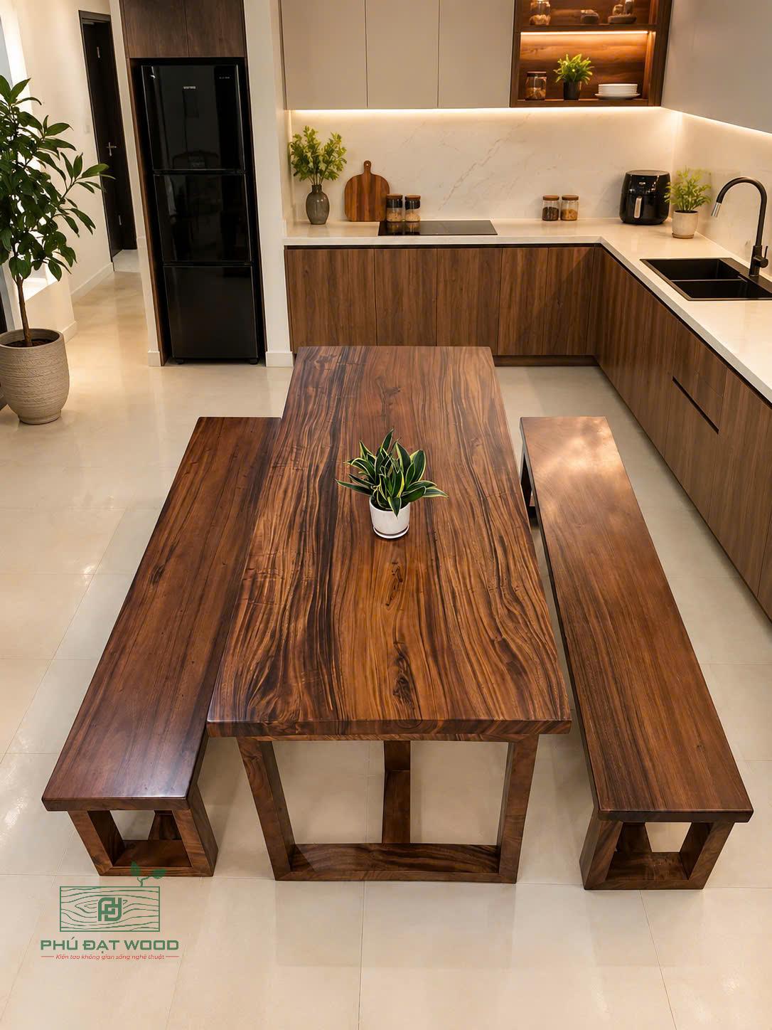 Bộ bàn ghế băng gỗ me tây PĐ 180x77