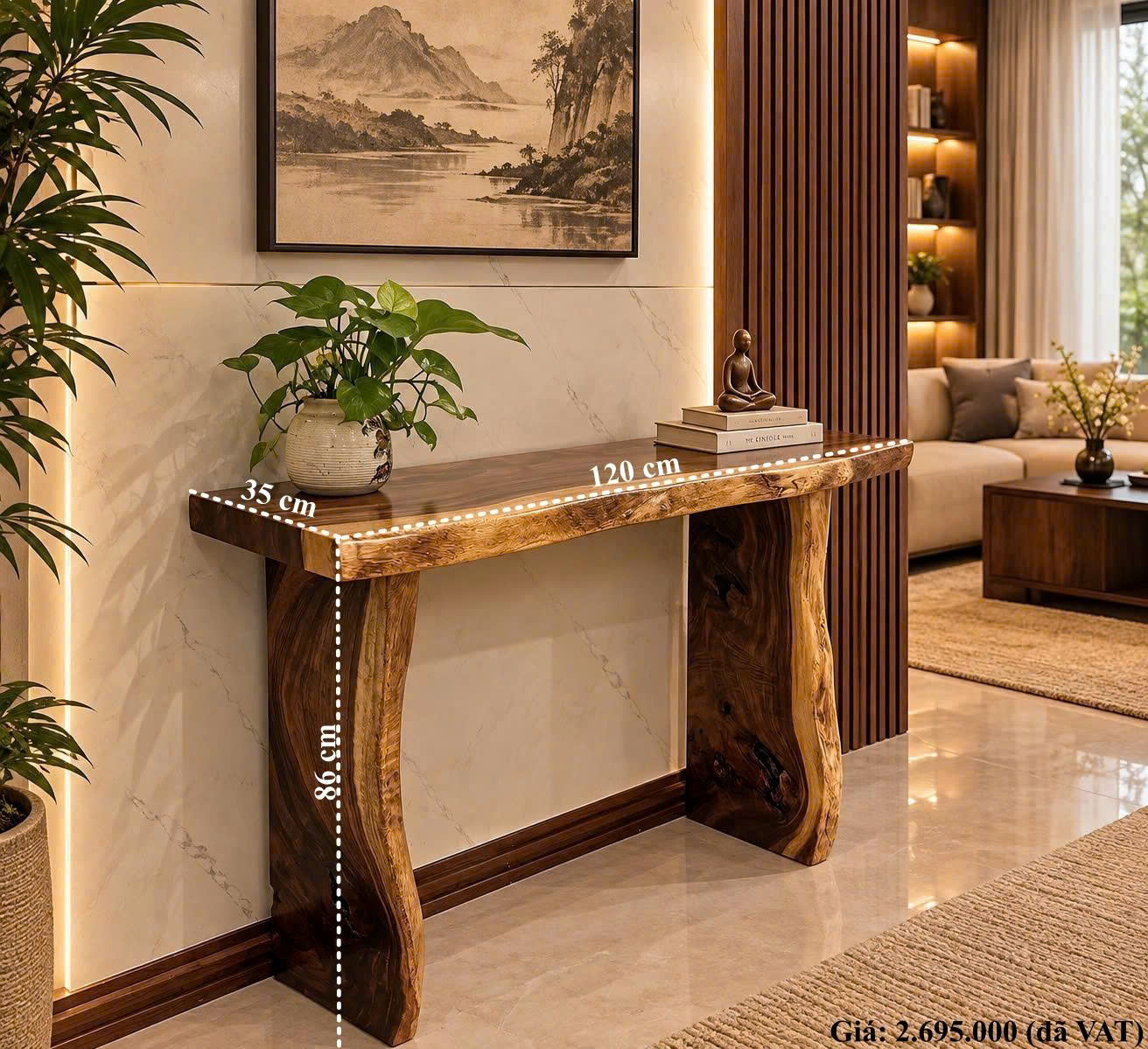 Kệ decor gỗ me tây chân gỗ cong tự nhiên