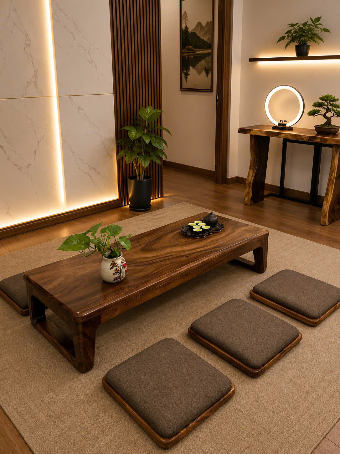 Bộ Bàn Trà Bệt Gỗ Me Tây Thiết Kế