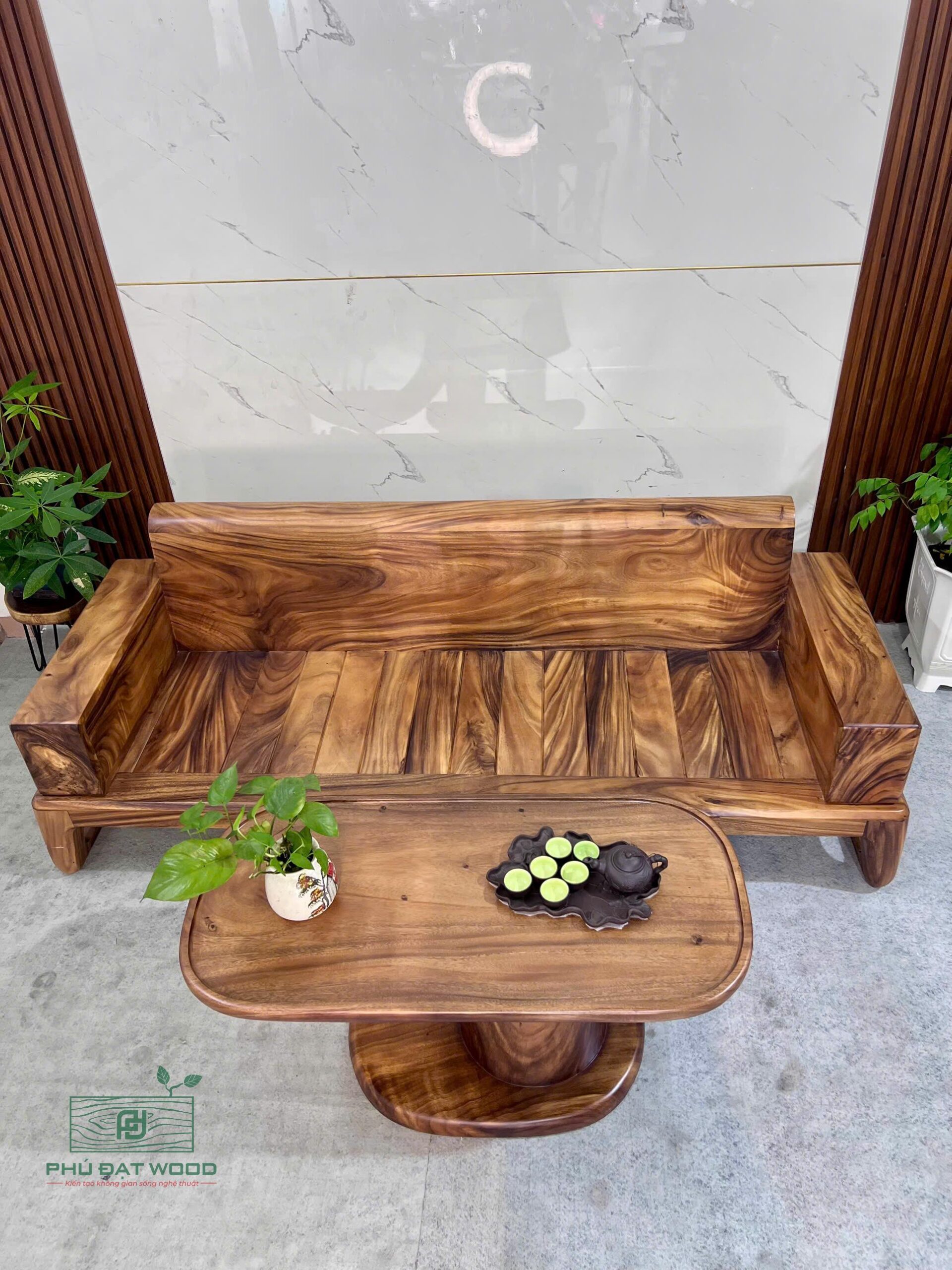 Bộ sofa 2 món gỗ me tây cao cấp S0226